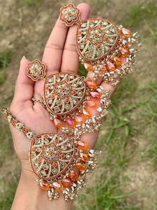 C Orange Colour Jewellery Options: Orange colour earrings with tikka - J21
