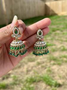 C Green Colour Jewellery Options: Green jhumki earrings - J16