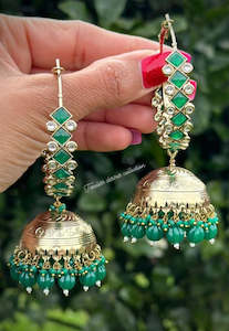 C Green Colour Jewellery Options: Green colour Jhumka waliya earrings in Polki & Kundan on copper base ( high quality )