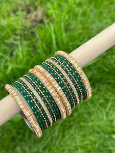Green colour bangles with shiny golden kangan’s ( set of both hands )