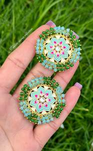 C Green Colour Jewellery Options: Meenakari studs in gold plating
