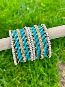 Sky Blue Pearl loaded bangles set ( both hands )