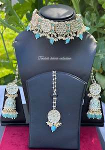 Sky blue or light blue choker / necklace set in meenakari kundan ( Sharara chain&hellip;