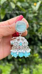 Sky Powder Blue earrings in Silver in Reverse AD