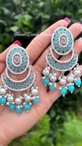Sky Blue earrings in silver in polki