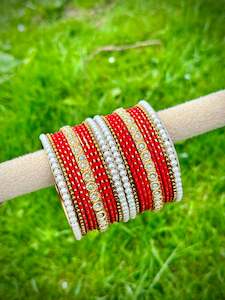 C Red Colour Jewellery Options: Red Pearl loaded bangles set ( both hands )