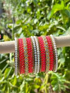 C Red Colour Jewellery Options: Carrot Red Pearl loaded bangles set ( both hands )