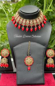 C Red Colour Jewellery Options: Red choker / necklace set with Jhumki in polki 👌