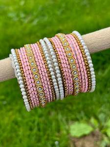 Peach Pearl loaded bangles set ( both hands )