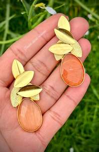 C Peach Colour Jewellery Options: Peach western style earrings with monalisa stones in 22 KT gold plating