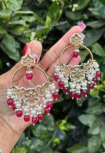 Magenta or dark Pink Waliya earrings in reverse AD