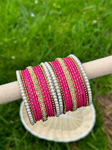 Hot Pink Pearl loaded bangles set ( both hands )