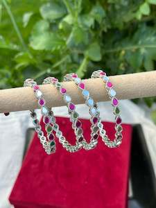 C Hot Pink Colour Jewellery Options: Hot pink mirror Kangan / bangles in silver ( set of 4 )