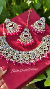 C Hot Pink Colour Jewellery Options: Hot Pink ( Rani Pink ) necklace / choker set in mirror