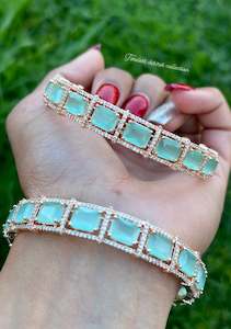 Mint Green Colour Jewellery Options: Mint colour American diamond kangan / bangles