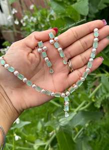 Mint green American diamond necklace set ( rose gold polish )