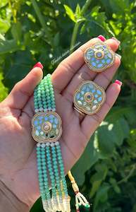 Mint Green Colour Jewellery Options: Mint green choker / necklace set with studs