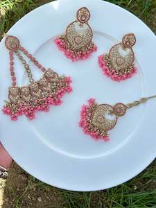 Baby pink earrings with tikka and passa - J23