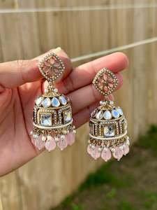 C Baby Pink Colour Jewellery Options: Pink jhumki earrings- J17
