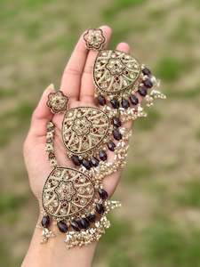 Dark purple earrings with tikka - J21