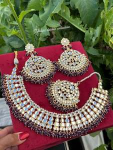 Purple Necklace / choker set in Kundan with oversized earrings and tikka ( high quality )