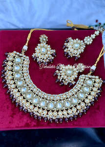 C Purple Colour Jewellery Options: Wine or purple necklace / choker set in Kundan with antique polish ( high quality )