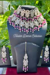 Purple double layer choker / necklace set in Kundan