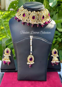 C Purple Colour Jewellery Options: Purple choker / necklace set with Jhumka earrings in Kundan with antique polish