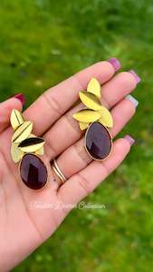 C Purple Colour Jewellery Options: Purple western style earrings with monalisa in gold plating