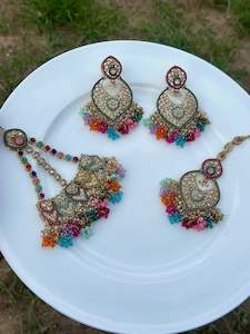 Multi colour earrings with tikka and passa - J23