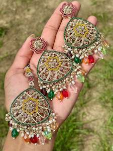 Multi colour earrings with tikka - J21