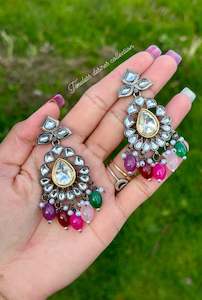 Multi coloured earrings in Kundan