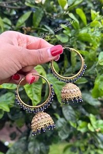 C Blue Colour Jewellery Options: Blue Jhumka Waliya earrings in polki