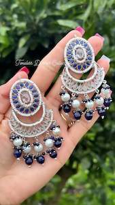 C Blue Colour Jewellery Options: Blue earrings with silver in polki