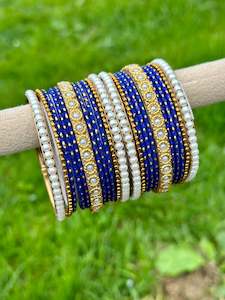 C Blue Colour Jewellery Options: Blue Pearl loaded bangles set ( both hands )