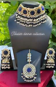 C Blue Colour Jewellery Options: Blue necklace/choker set in kundan ( wedding wear high quality )