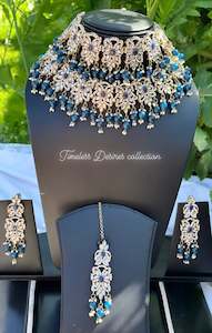 Blue double layer necklace/choker set in kundan