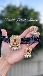 C Blue Colour Jewellery Options: Blue necklace/choker set in Kundan