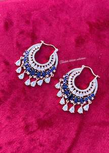 C Blue Colour Jewellery Options: Blue American diamond earrings in rose golden