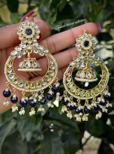 C Blue Colour Jewellery Options: Blue colour jhumka drop wali style earrings in Kundan