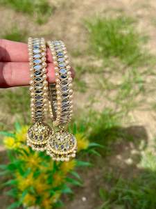 C Golden Colour Jewellery Options: Golden bangles with latkan (set of 2) B4