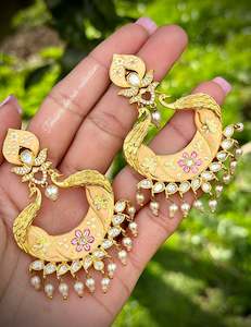 A Gold Plated Jewellery Options: Gold plated Meenakari Earrings in reverse AD