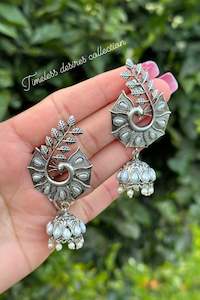 Silver Colour Jewellery Options: Silver look jhumka earrings in oxidised
