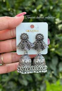 Silver Colour Jewellery Options: Silver look jhumka earrings in oxidised