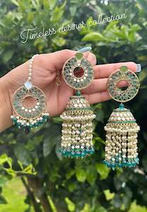 Peacock Colour Jewellery Options: Peacock colour earrings with tikka