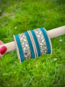 Peacock Bangles set in mirror with pearls ( set of both hands )