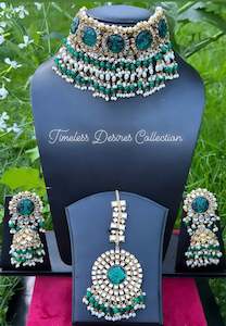 Peacock Colour Jewellery Options: Peacock necklace/choker set in kundan ( high quality )