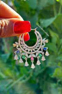 Multi  American diamond earrings in silver polish , Hoops ( waliya )