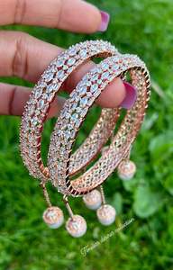 American Diamond: Pearl drop American diamond kangan / bangles