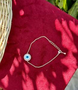 Evil eye adjustable size bracelet in American diamond in rose golden